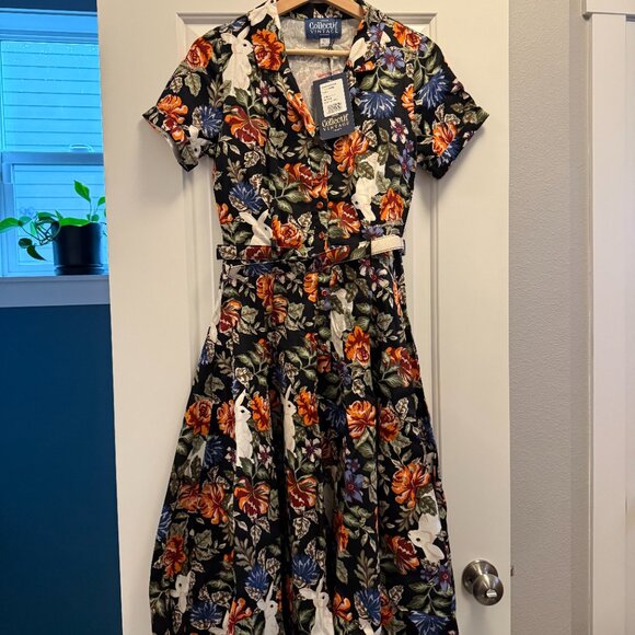 NWT - Collectif Vintage Caterina Forest Floral Swing Dress with pockets,… - Picture 1 of 7